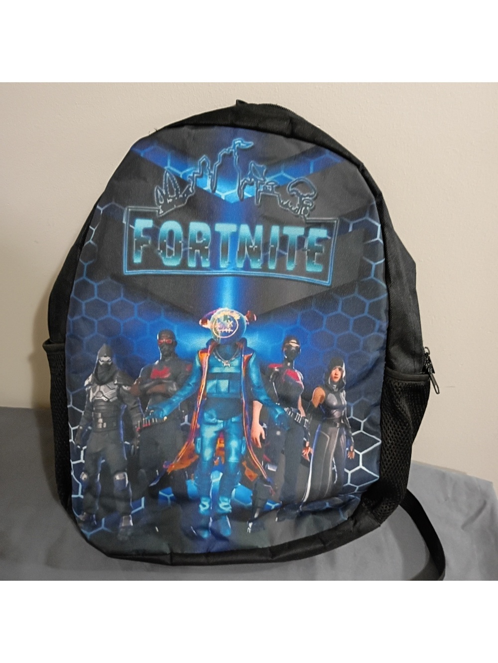 Black Fortnite Backpack with Character Print